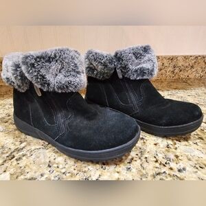 Khombu Iris Women Shoes Black 7M Suede Leather Fur Trim Ankle Winter Snow Boots